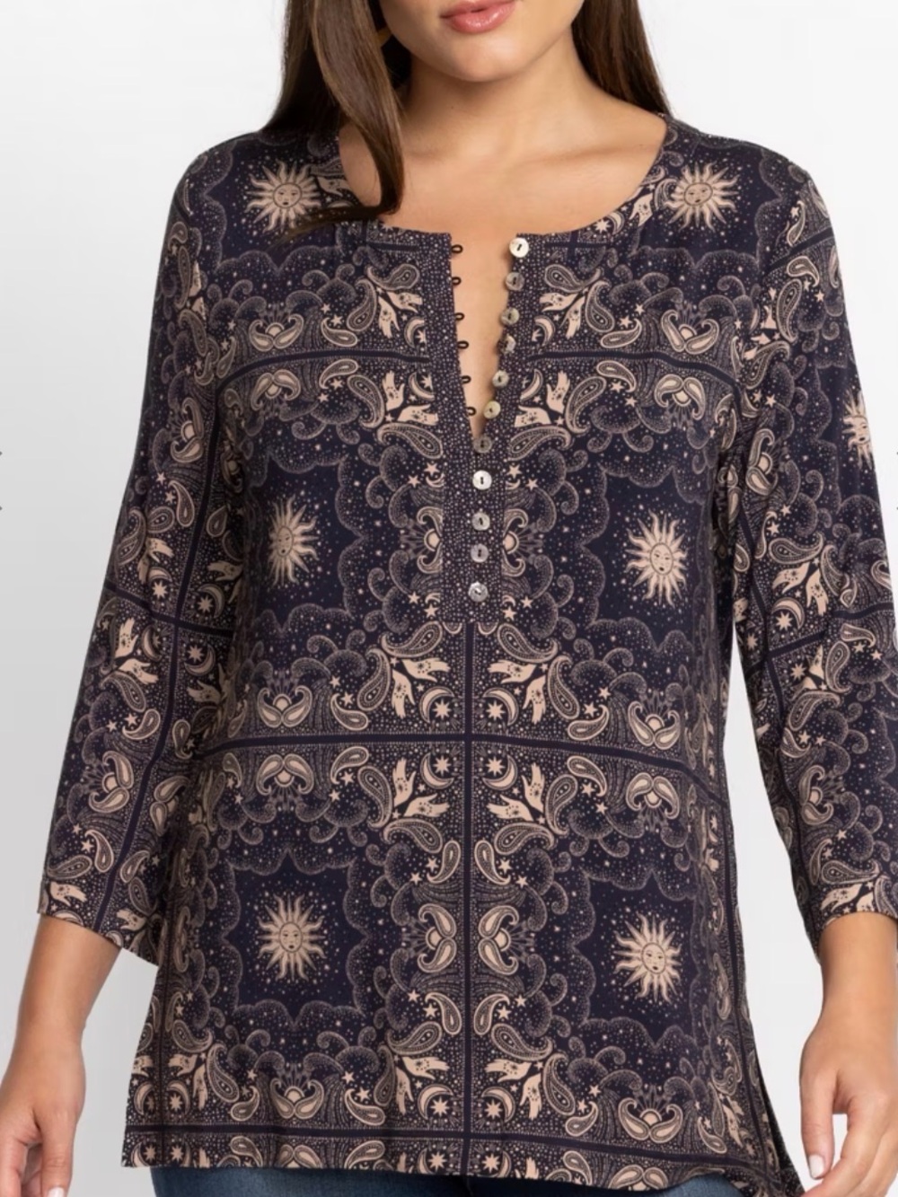 Johnny Was Runa Button Front Henley Tee - Picture 8 of 10